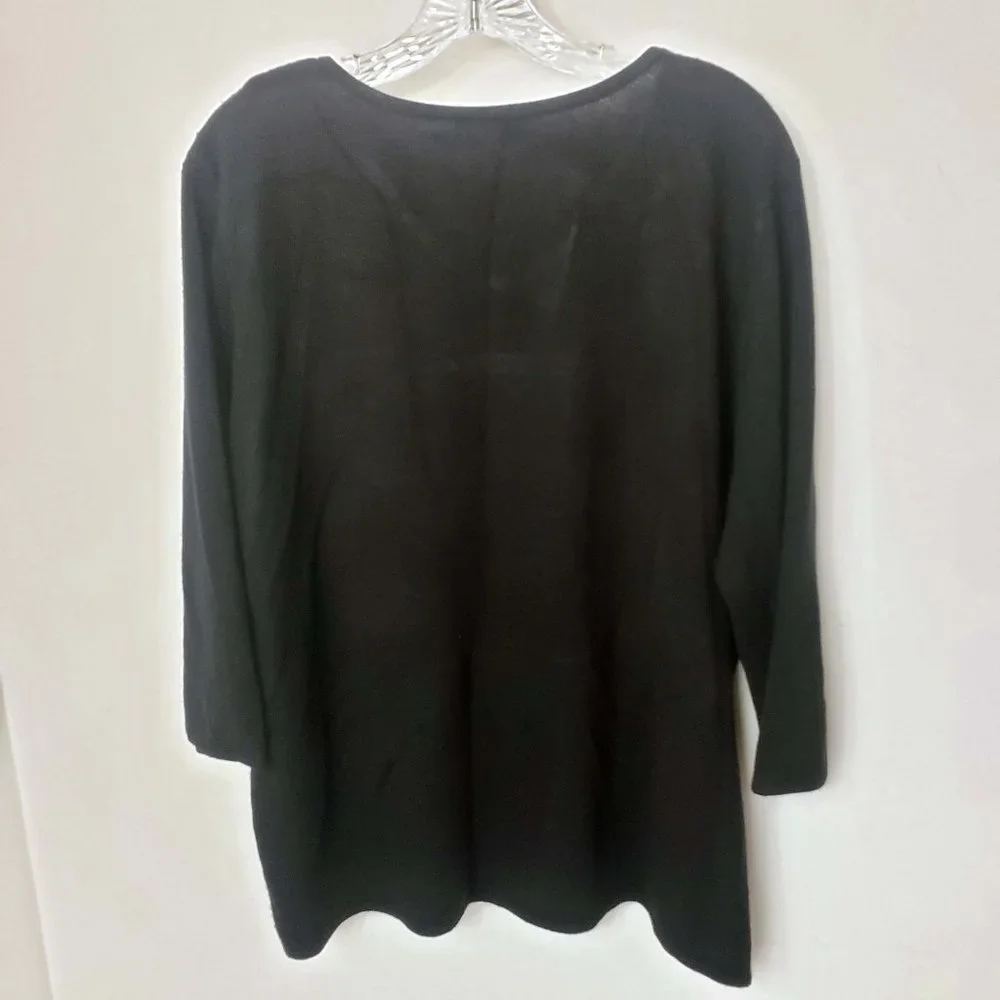 Designer Originals Women's Black Knit Scoop Neck Faux Diamond Top Sweater - Picture 6 of 11